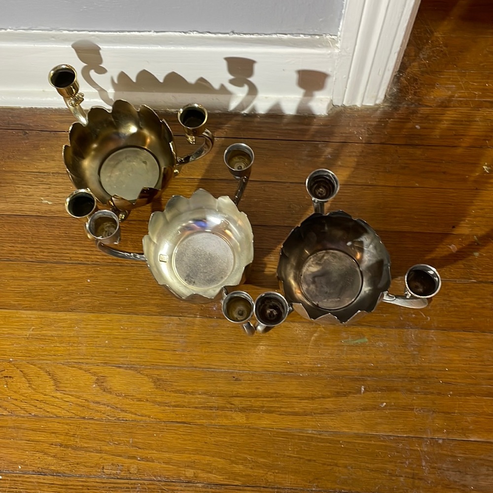 Vintage Silver and Gold Plated Bowl and Candle Holder set of 3